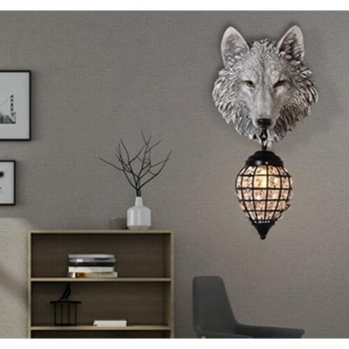 Modern Resin Wolf Head Designer Lamp Corridor Bar Restaurant Wall Lamp Living Room Decoration Bedroom Home Decoration Wall Lamp