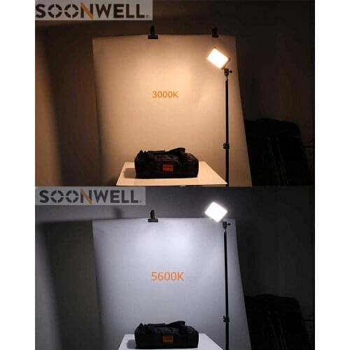 SOONWELL 36W On Camera LED Video Light Wide Angle 3200-5600K Bi-Color Dimmable Portable Camera Photo Light Curved Panel with Bat