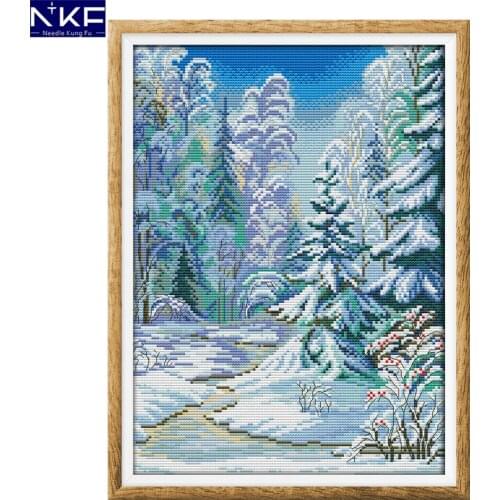 NKF Winter Forest Stamped Cross Stitch DIY Kits Needlework Embroidery Set Chinese Cross Stitch for Home Decor