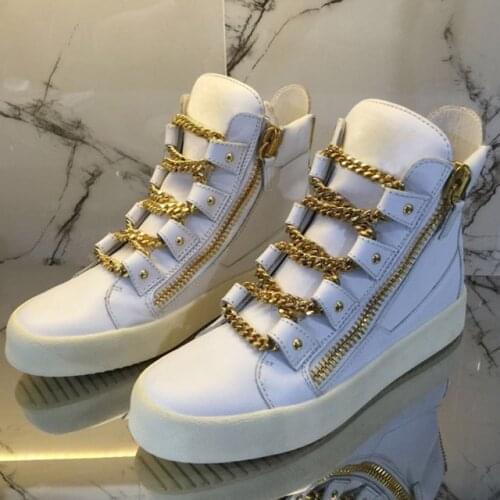 Factory Man Golden Chains Crossed High Top Sneaker Double Zip Male Thick Sole Casual Shoes Fashion Casuales Zapatos