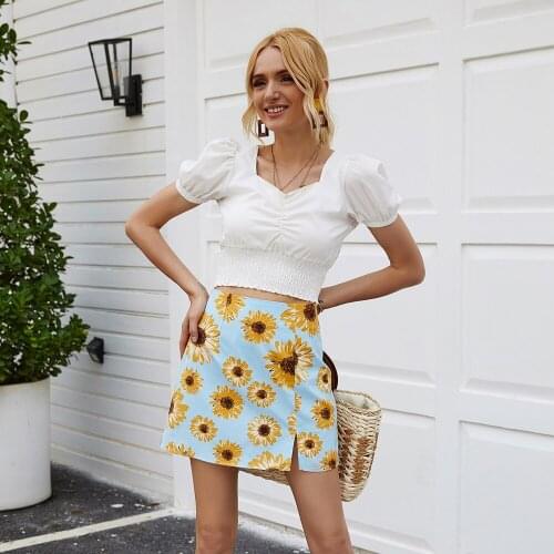 Summer Floral Skirt Women Print A Line High Waist Y2K Skirt Elegant Casual Beach Faldas Party Elastic Waist Holiday Mini Skirt