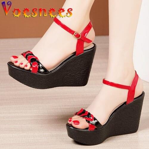 2021 Summer New Mixed Colors Sandals Buckle Strap Wedges Platform High Heels Peep Toe Sexy Beach Party Women Shoes Size 33-43