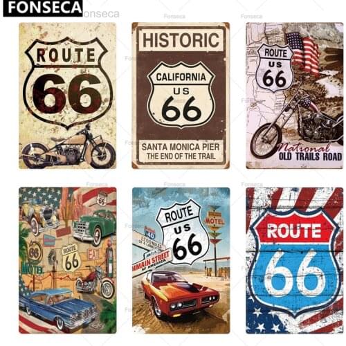 Route 66 Tin Sign Vintage Metal Sign Plaque Metal Vintage Retro Garage Wall Decor For Bar Pub Club Man Cave Gas Station