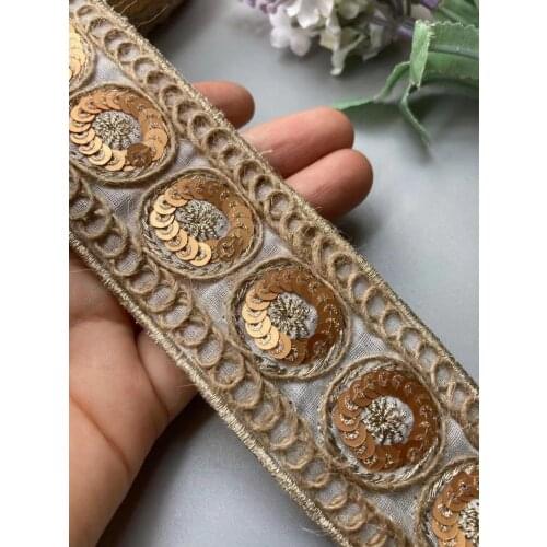 1 Yards White Gold 43mm Ethnic Gold Thread Sequins Webbing Ribbon Tape Shoes Dress Embroidered Lace Trims DIY Sewing Accessorie