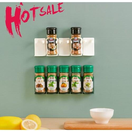 1 Pcs Kitchen Storage Rack Wall Mount Ingredient Spice Bottle Rack Plastic Clip Rack Cabinet Door Hooks Jar Spice Holder Tools