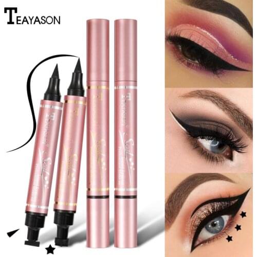 2 In1 Winged Eyeliner Stamp Long Lasting Waterproof Liquid Eyeliner Pen Double-Headed Stamps Quick Dry Eye Liner Cosmetic TSLM2