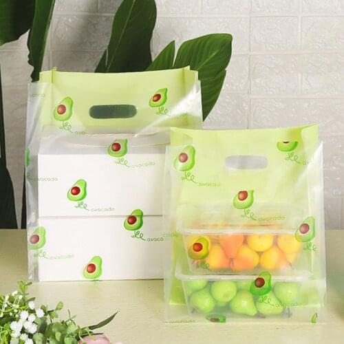 50pcs Plastic Avocado Packaging Bag Lunch Salad Food Take Away Packing Pouches with Handle Fresh Green Transparent