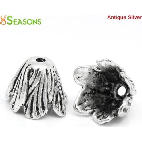 8Seasons Zinc Based Alloy Beads Caps Flower Antique Silver Color DIY Making Earring Jewelry(Fits 22mm Beads) 20mm x 18mm, 10 PCs