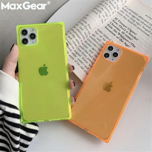 Square Fluorescent Jelly Neon Phone Case For Samsung S9 S10 Plus S10E S20 Ultra A20 A30 A30S A50 A51 A70 A71 Color Soft Cover