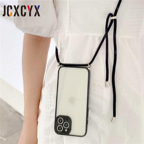 Crossbody Necklace Lanyard Transparent Case For iPhone 11 12 Pro Max MiNi X XS XR 7 8 plus SE 2020 Bumper Soft hard Back Cover