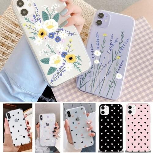 Floral Flower Cover Capa For iphone 11 Pro Max XR X XS SE 2020 5 5S 6 6S 7 8 Plus Case Silicon Love Heart Slim Back Cases