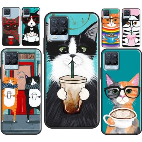 Cute Coffee Milk Cat For OnePlus 9 Pro 8 7T 8T Nord Case For OPPO Realme 8 Pro X2 6 7 Pro GT Neo C3 C21 Cover