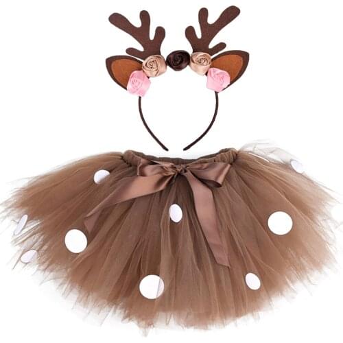 Girls Cartoon Bambi Photography Tutu Skirt Christmas Costume Kids Reindeer Tulle Skirt for Halloween Carnival Cosplay Outfits