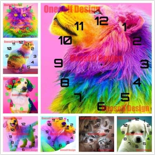 Popular 5d diamond painting clock animal dog diamond embroidery clock flower rhinestone pictures decoration home diamond art kit