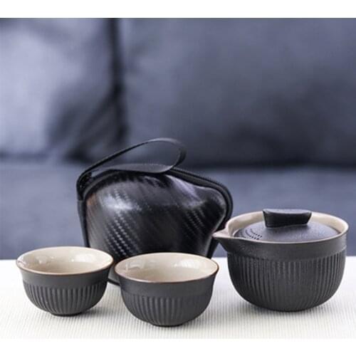 Chinese Ceramic Black Pottery One Pot and Two Cups Portable Kung Fu Travel Tea Set Business Gift Tea Set Set Tea Maker