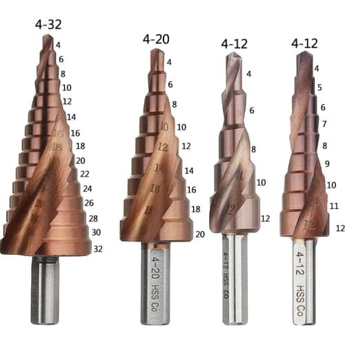 M35 Cobalt Step Drill 4-12/4-20/4-32mm High Speed Steel Drill Bit Spiral Groove Triangle Shank For Stainless Steel Hole Openning