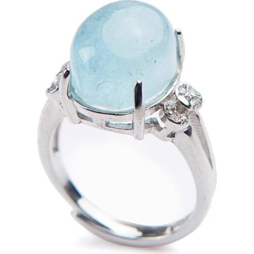 Precious Natural Blue Aqua marine Rings For Women Female Party Wedding Fashion Ring Adjustable Size