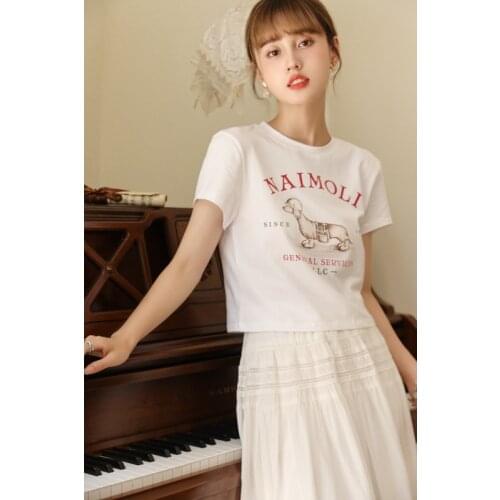 MISHOW T-shirt Womens Summer 2021 New Womens Korean Cartoon Knitted Printed Slim White Crop Tops Streetwear Tees MXA29T0079