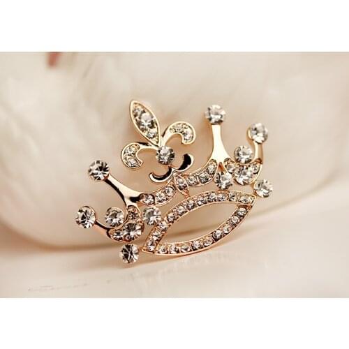Hot Fashion color crystal brooch luxury retro gold crown brooch for female zircon mosaic rhinestone pin