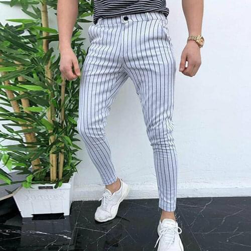 Fashion Mens Slim Fit Stripe Business Formal Pants Casual Office Skinny Long Straight Joggers Sweat Pants Trousers