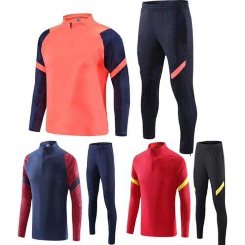 Men long sleeve red jacket set adult tracksuit set kids navy blue sport uniform boy running Loose coat set DIY name OEM number