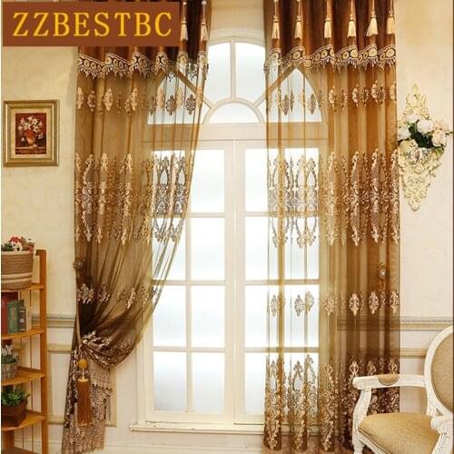 New European luxury lace tulle curtains for living room dining room bedroom kitchen study hotel 2 color optional customizable