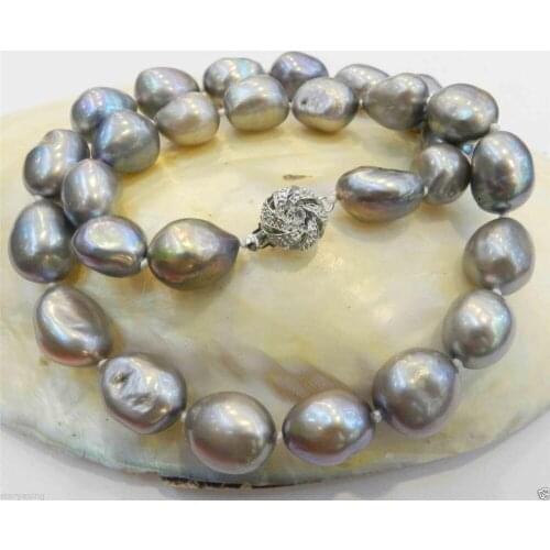 NATURAL 10-13MM SILVER GRAY BAROQUE CULTURED PEARL NECKLACE