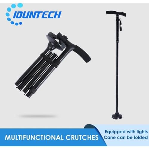 Idunmed Portable Walking Stick Cane With LED Retractable Adjustable Foldable Smart Elderly Walker Folding Crutch Free Shipping