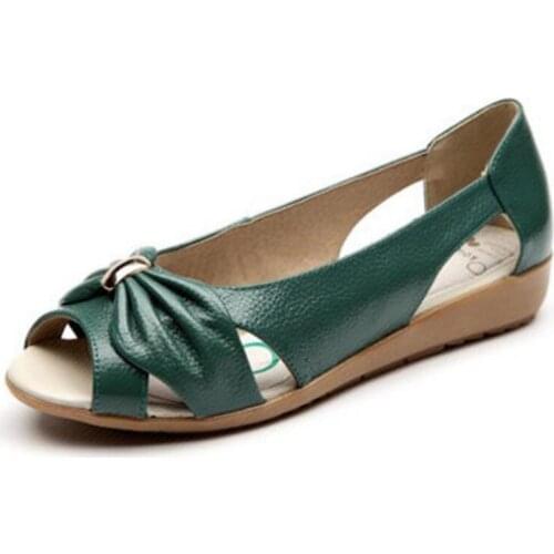 Summer Shoes Women Sandals Genuine Leather Casual Ladies Shoes Open Toe Bowknot Big Size 42 Slip On Womens Flat Sandals XKD4340