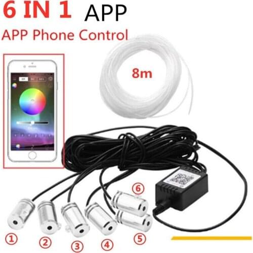 RGB LED Strips Ambient Light APP Bluetooth Control for Car Interior Atmosphere Light Lamp 8 colors DIY Music 8M Fiber Optic Band