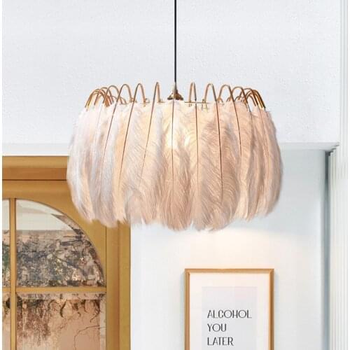 LED Feather Pendant Lights INS Feather Modern Romantic Bedroom Feather Lamp