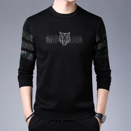 Mens Causal Sweatshirt Round Neck Long Sleeve Pullover Solid Color with Print and Ablazely Adornment Spring Autumn Streetwear