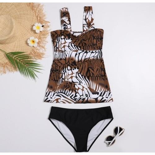 Vintage Swimwear 2 Pieces Tankini Swimsuits Women Plus Size M-2XL Two Piece Tank Top Beach Bathing Suits 2021 New Swim Wear