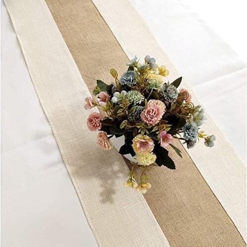 Vintage Retro Burlap Linen Jute Party Supplies Grass Wedding Table Cloth Tablecloth Christmas White Table Runner Home Decor