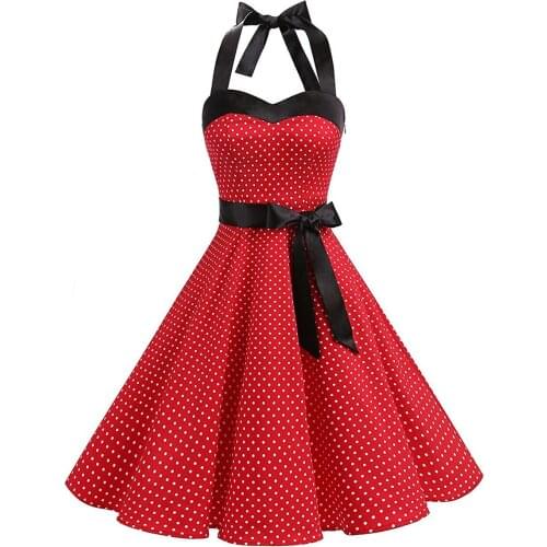 Vintage Polka Dot Print Pinup Rockabilly Halter Summer Dresses 2021 Women Retro 50s Swing Party Dresses Feminino Vestidos