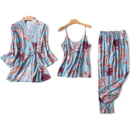 Cotton Silk Women Sexy Pajamas Set 3 Pieces Nightwear Pyjama Femme 2021 New Spring Summer Soft Homewear Plus Size Lounge Pijamas