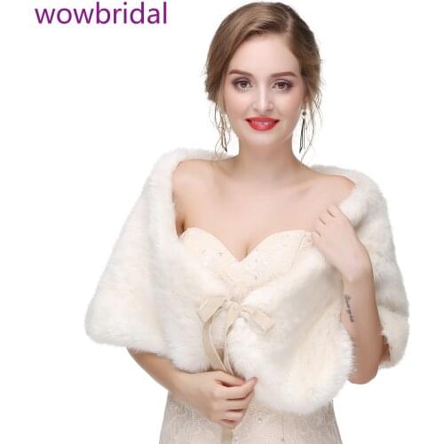 WOWBRIDAL Warm Faux Fur Winter Bridal Cape Wedding Cloaks Party Wraps Jacket Wrap Boleros De Encaje Boleros De Mujer