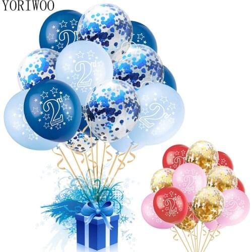 YORIWOO 15pcs Happy Birthday 2 Years Balloon Baby Shower Boy Girl Latex Balloons Confetti Set 2nd Birthday Party Decoration Kids