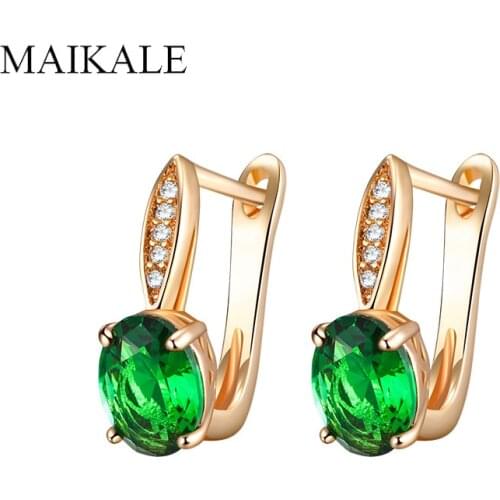 MAIKALE Classic Zirconia Stud Earrings Colorful CZ Crystal Gold Earrings for Women Party Jewelry Fashion Accessories Gift