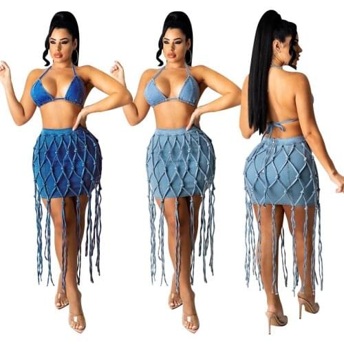 2021 Summer Sexy Women Sleeveless Two Pieces Sets Top and Skirt Women Suit