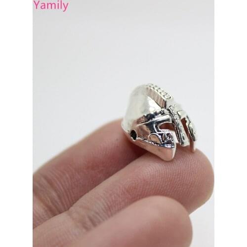 10Pcs/ 14x14x11mm Knight Helmet Charms Antique Silver gold Tone Helmet Spacer Bead for bracelet diy jewelry making