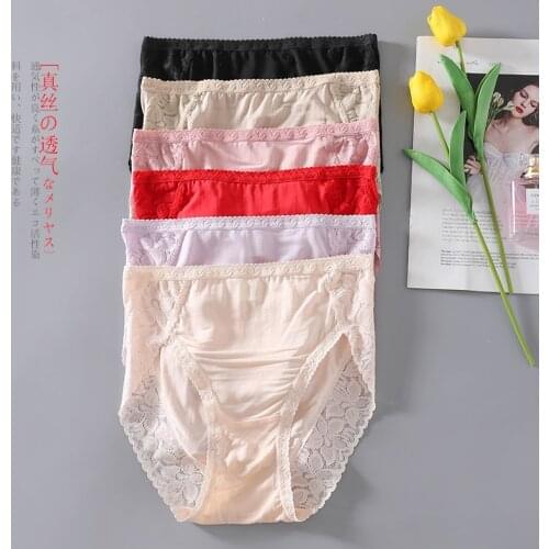 4 Pack Womens 100% real silk midde rise lace waist panties briefs Underwear Lingerie size M L XL 1007