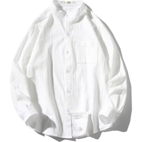 5XL Oversized Button Up Shirt for Men Casual Fashion White Tops 100% Pure Cotton Stand Collar Plus Size Long Sleeve Clothing