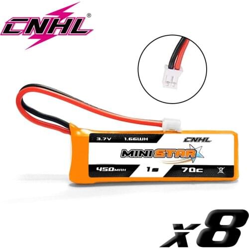 8PCS CNHL Lipo Battery 450mAh 3.7V 1S 70C MiniStar Series With PH 2.0 For RC FPV Mini Quad Helicopter Airplane EMAX TinyHawk