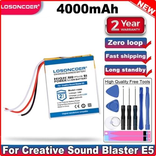 LOSONCOER 4000mAh Sound Blaster E5 Battery For Creative Sound Blaster E5 Accumulator Pack Batteries