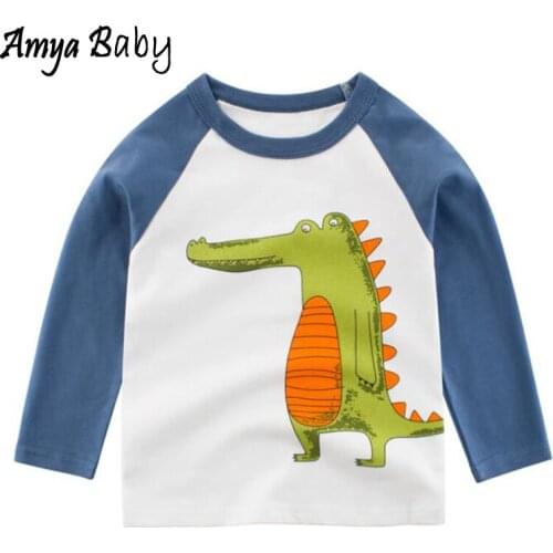 Amya Baby 2019 Cartoon Dinosaur Boy Tshirt Kids Long Sleeve Tops Tees Spring Autumn Children Clothing Birthday Boys T Shirts