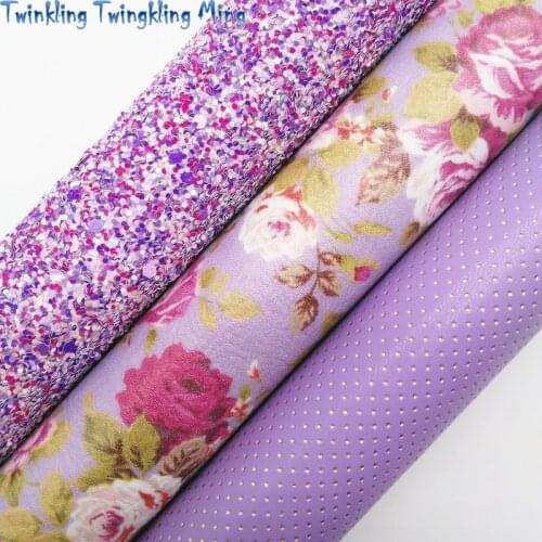 WINE Glitter Fabric, Suede Faux Leather, Flowers Printed Synthetic Fabric Sheets For Bow A4 21x29CM Twinkling Ming XM957