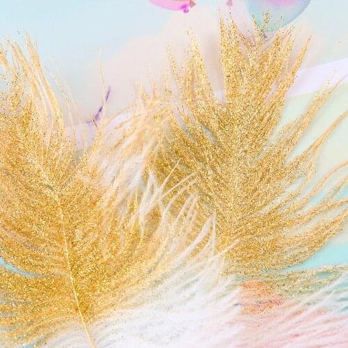 10pcs Glitter Powder Gold Silver Ostrich Feather 15-20cm White feathers Wedding Party Decoration DIY Accessories Crafts Plume