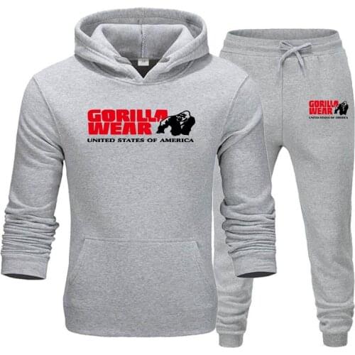 Brand Mens Spring And Autumn Jogging Suit Mens Clothing Sportswear 2 Piece Hoodie + Pants Mens Sports Suit Printing Gorilla