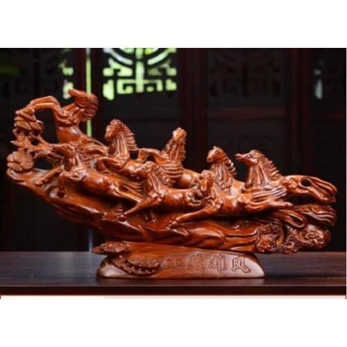 Black rosewood carving Eight steed Furnishing articles decoration rosewood pear wooden horse Solid office Handmade sculpture